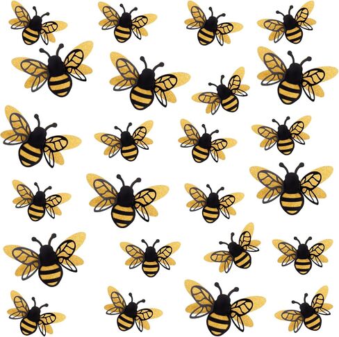 24 Pcs 3D Bee Decorations, 2 Size Double Layer Glitter Honey Bee Stickers Wall Decor, Realistic Shining Tiny Bumble Bees Cutouts Decals for Home, Party, Classroom, Outdoor Themed Decor in Saudi Arabia