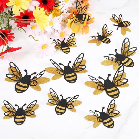 24 Pcs 3D Bee Decorations, 2 Size Double Layer Glitter Honey Bee Stickers Wall Decor, Realistic Shining Tiny Bumble Bees Cutouts Decals for Home, Party, Classroom, Outdoor Themed Decor in Saudi Arabia
