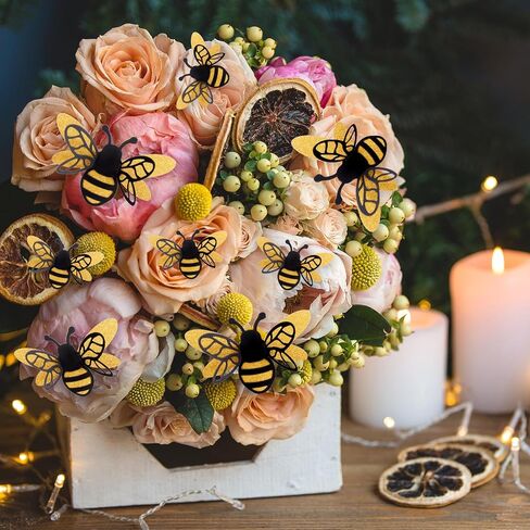 24 Pcs 3D Bee Decorations, 2 Size Double Layer Glitter Honey Bee Stickers Wall Decor, Realistic Shining Tiny Bumble Bees Cutouts Decals for Home, Party, Classroom, Outdoor Themed Decor in Saudi Arabia
