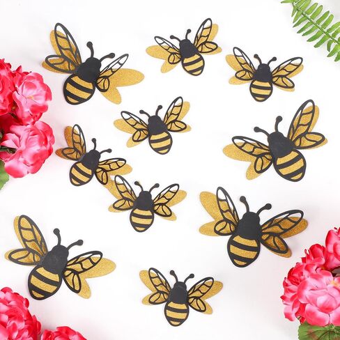 24 Pcs 3D Bee Decorations, 2 Size Double Layer Glitter Honey Bee Stickers Wall Decor, Realistic Shining Tiny Bumble Bees Cutouts Decals for Home, Party, Classroom, Outdoor Themed Decor in Saudi Arabia