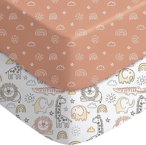 Yoofoss Baby Crib Sheets 2 Pack for Boys and Girls - 52 × 28 ملاءمة ورقة سرير محايدة للسرقة القياسية والمرتبة الصغار ، عالم حيوانات ميكروفيات ناعمة فائقة التنفس in Saudi Arabia