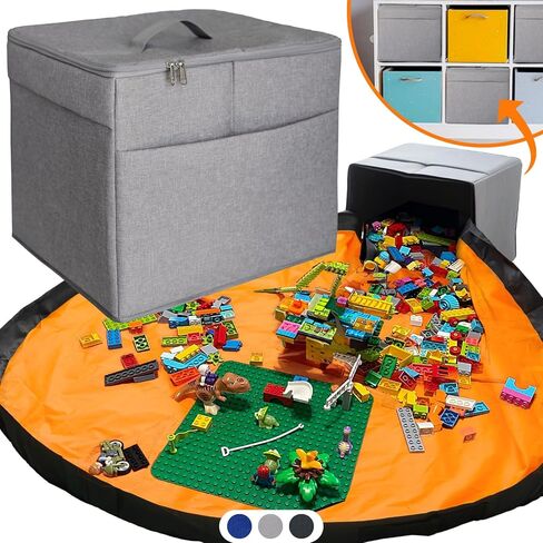 XL Toy Storage Organizer مع Play Mat - حقيبة/صندوق للتخزين للأطفال ، الأولاد ، الفتيات ، الحضانة ، غرفة اللعب - سلة لبناء الطوب/الكتل - قابلة للطيبة القابلة للطيبة ، 13 "x13" x15 " in Kuwait