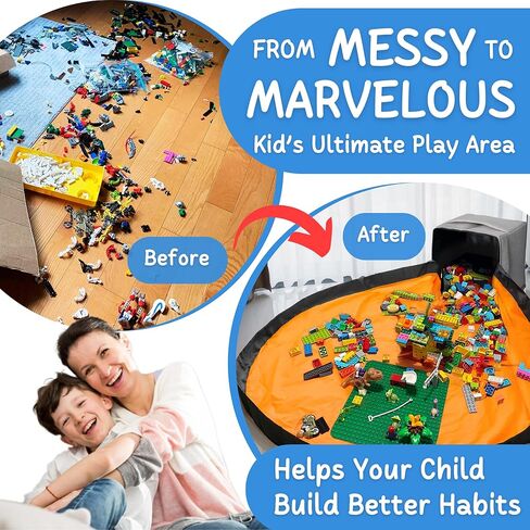 XL Toy Storage Organizer مع Play Mat - حقيبة/صندوق للتخزين للأطفال ، الأولاد ، الفتيات ، الحضانة ، غرفة اللعب - سلة لبناء الطوب/الكتل - قابلة للطيبة القابلة للطيبة ، 13 "x13" x15 " in Kuwait