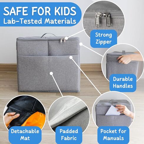 XL Toy Storage Organizer مع Play Mat - حقيبة/صندوق للتخزين للأطفال ، الأولاد ، الفتيات ، الحضانة ، غرفة اللعب - سلة لبناء الطوب/الكتل - قابلة للطيبة القابلة للطيبة ، 13 "x13" x15 " in Kuwait