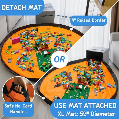 XL Toy Storage Organizer مع Play Mat - حقيبة/صندوق للتخزين للأطفال ، الأولاد ، الفتيات ، الحضانة ، غرفة اللعب - سلة لبناء الطوب/الكتل - قابلة للطيبة القابلة للطيبة ، 13 "x13" x15 " in Kuwait