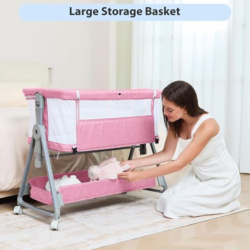 3-in-1 Baby Bassinet Bedside Sleeper with Wheels Bedside Bassinet for Newborn and Infant with Mattress and Storage Basket | Adjustable Height & Angle (13.5-18") | ASTM/CPSIA Certified (Grey) in Kuwait