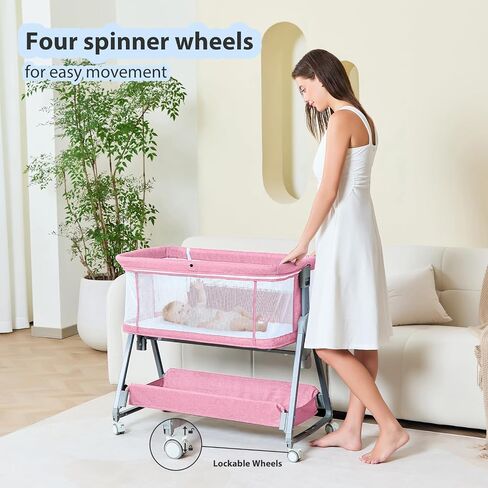 3-in-1 Baby Bassinet Bedside Sleeper with Wheels Bedside Bassinet for Newborn and Infant with Mattress and Storage Basket | Adjustable Height & Angle (13.5-18") | ASTM/CPSIA Certified (Grey) in Kuwait