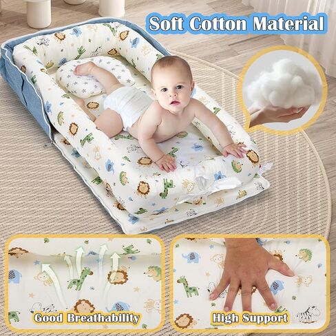 Baby Lounger for Newborn, Portable Breathable Baby Nest Infant Lounger Adjustable U-Shaped Safety Bumper for Cozy Comfort - Grey Houndstooth in Saudi Arabia