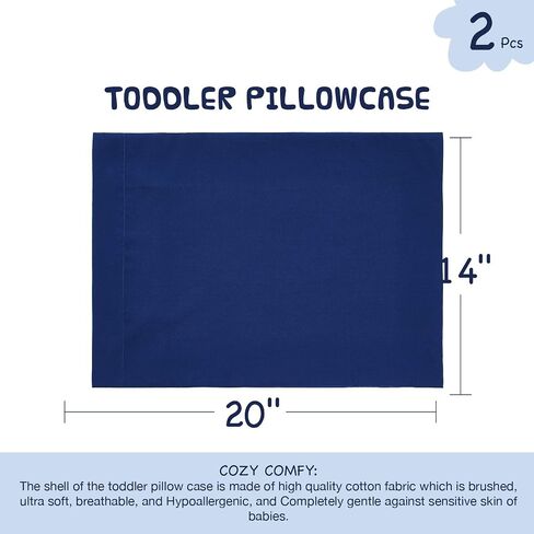 EXQ Home Toddler Pillowcases 13x18 Travel Pillow Case Set of 2, Small Pillow Case Fits Baby Pillow Sized 12x16, 13x18, Kids Pillowcases 2 Pack Machine Washable with Envelope Closure(Navy) in Kuwait