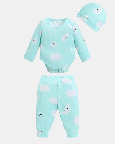ملابس رضيع الأطفال المولود حديثي الولادة ضروريات Layette 11 قطعة مع الجسوس ، السراويل ، القبعات ، ملابس للجنسين بالبطانية in Kuwait