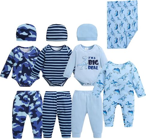 ملابس رضيع الأطفال المولود حديثي الولادة ضروريات Layette 11 قطعة مع الجسوس ، السراويل ، القبعات ، ملابس للجنسين بالبطانية in Saudi Arabia