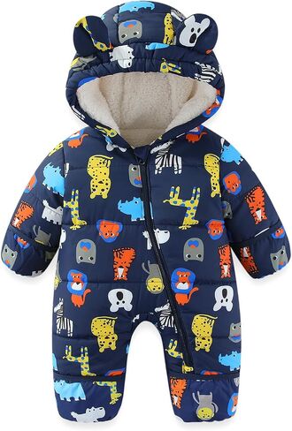 JiAmy Baby Snowsuit Baby Printed Winter Clothes With Flod-Over Girl Boy Hooded Outfits Jumpsuit Coat in Saudi Arabia