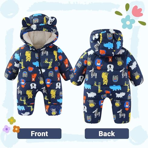 JiAmy Baby Snowsuit Baby Printed Winter Clothes With Flod-Over Girl Boy Hooded Outfits Jumpsuit Coat in Saudi Arabia