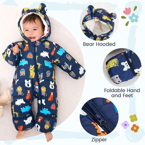 JiAmy Baby Snowsuit Baby Printed Winter Clothes With Flod-Over Girl Boy Hooded Outfits Jumpsuit Coat in Saudi Arabia