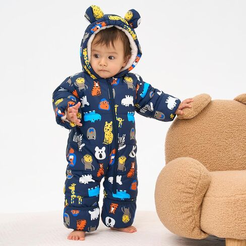 JiAmy Baby Snowsuit Baby Printed Winter Clothes With Flod-Over Girl Boy Hooded Outfits Jumpsuit Coat in Saudi Arabia