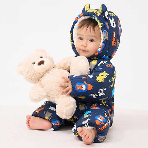 JiAmy Baby Snowsuit Baby Printed Winter Clothes With Flod-Over Girl Boy Hooded Outfits Jumpsuit Coat in Saudi Arabia