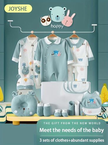 ملابس الأطفال الرضيع ، يجب أن تكون ضرورية حديثي الولادة ، مجموعات هدايا الأطفال ， إجمالي 22 قطعة ， يشمل 3 ملابس + ملحقات in Kuwait