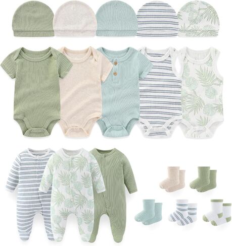 Baby Boy Girl Layette Set 18 Piece Infant Essentials Must Haves Clothes 0-12 Month Rompers+Bodysuits+Hats+Socks in Saudi Arabia