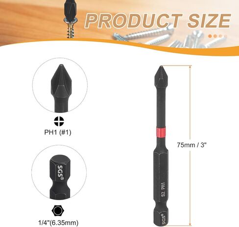HARFINGTON #1 Phillips Impact Screwdriver Bit PH1 1/4" Hex Shank 3" (75mm) Long Magnetic Cross Head Drill Bits S2 Steel Industrial Screw Driver for Impact Power Drivers, Black/Red in Saudi Arabia