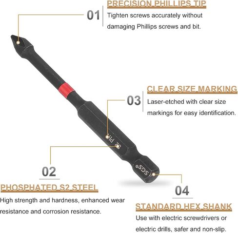 HARFINGTON #1 Phillips Impact Screwdriver Bit PH1 1/4" Hex Shank 3" (75mm) Long Magnetic Cross Head Drill Bits S2 Steel Industrial Screw Driver for Impact Power Drivers, Black/Red in Saudi Arabia