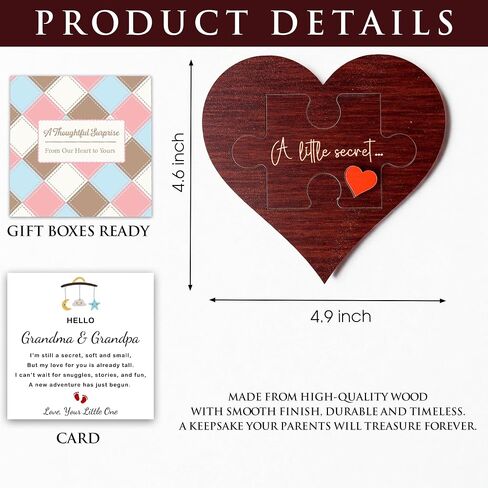 KATINAT Grandparent Reveal Keepsake, Pregnancy Announcement for Grandparents, Baby Announcement Sign, Sonogram Picture Frame Wooden Keepsake Box, First Time Grandparents Gift (White Heart) in Saudi Arabia
