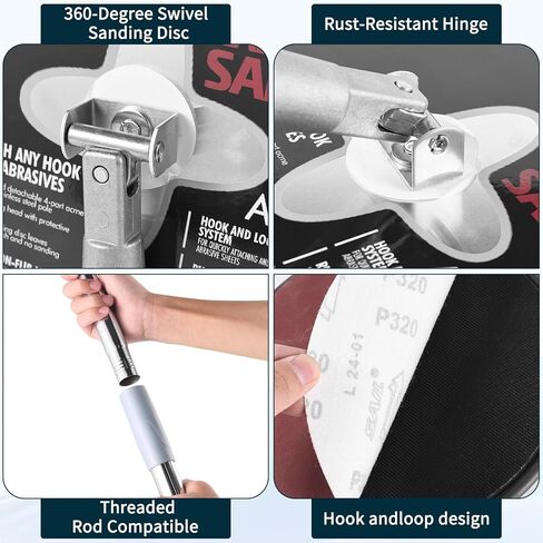 Pole Sander For Drywall, Sanding Pole – 49-93 Inch Manual Hand Drywall Sander with Extension Pole, Perfect for Painting | Complete with 5 Sanding Sheets (60, 100, 180, 240, 320 Grit) in Saudi Arabia