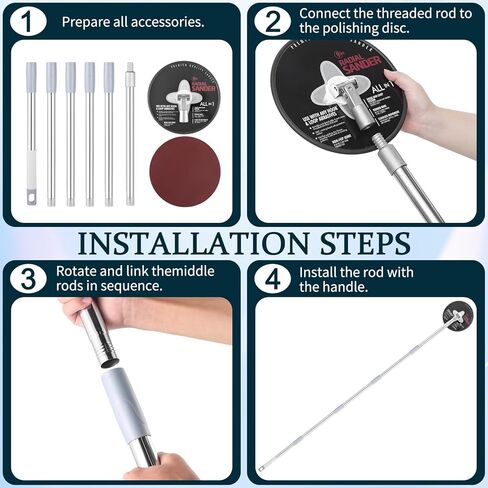 Pole Sander For Drywall, Sanding Pole – 49-93 Inch Manual Hand Drywall Sander with Extension Pole, Perfect for Painting | Complete with 5 Sanding Sheets (60, 100, 180, 240, 320 Grit) in Saudi Arabia