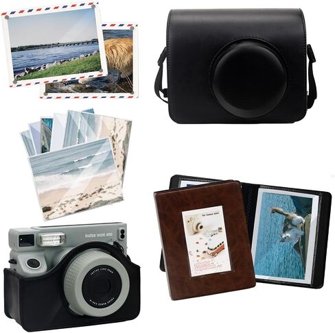Camera Case Fit for Fujifilm Instax Wide 400, PU Leather Protective Case with Adjustable Shoulder Strap, Small Photo Ablum, 5 Inch Magnetic Photo Frame and Card Sleeve in Saudi Arabia