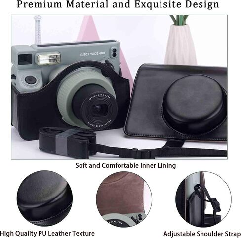 Camera Case Fit for Fujifilm Instax Wide 400, PU Leather Protective Case with Adjustable Shoulder Strap, Small Photo Ablum, 5 Inch Magnetic Photo Frame and Card Sleeve in Saudi Arabia