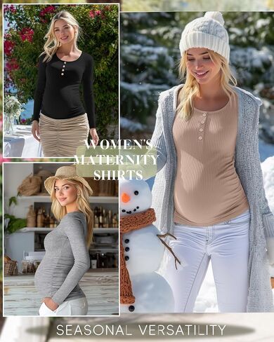 4 Pack Womens Maternity Shirts Cotton Scoop Neck Long Sleeve Ribbed Pregnancy Top Henley Side Ruched Mama Clothes in Saudi Arabia