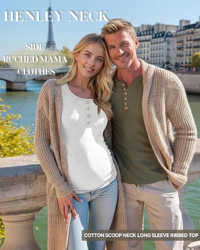 4 Pack Womens Maternity Shirts Cotton Scoop Neck Long Sleeve Ribbed Pregnancy Top Henley Side Ruched Mama Clothes in Saudi Arabia