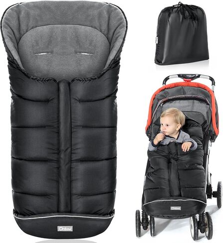 Orzbow Universal Footmuff for Stroller ، Winter Warm Baby Cwhting Bagting ، صوف قطبي دافئ مقاوم للرياح مقاوم للماء ، مبطنة على حقيبة النوم في عربة الأطفال ، الأسود in Saudi Arabia