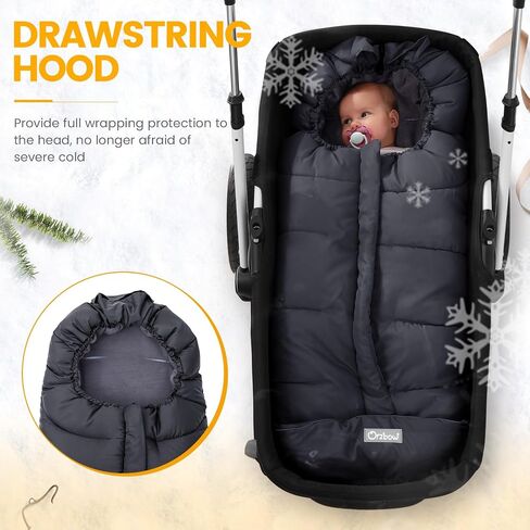 Orzbow Universal Footmuff for Stroller ، Winter Warm Baby Cwhting Bagting ، صوف قطبي دافئ مقاوم للرياح مقاوم للماء ، مبطنة على حقيبة النوم في عربة الأطفال ، الأسود in Saudi Arabia