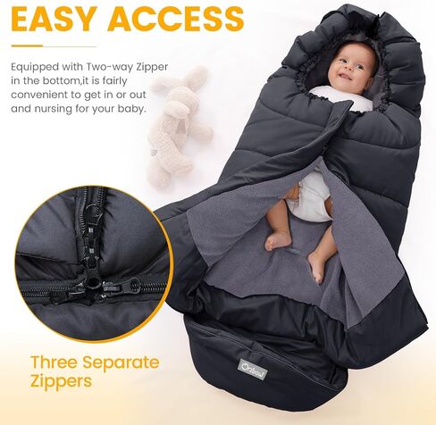 Orzbow Universal Footmuff for Stroller ، Winter Warm Baby Cwhting Bagting ، صوف قطبي دافئ مقاوم للرياح مقاوم للماء ، مبطنة على حقيبة النوم في عربة الأطفال ، الأسود in Saudi Arabia