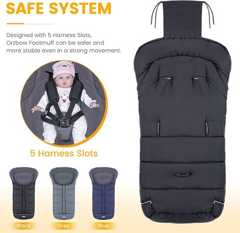 Orzbow Universal Footmuff for Stroller ، Winter Warm Baby Cwhting Bagting ، صوف قطبي دافئ مقاوم للرياح مقاوم للماء ، مبطنة على حقيبة النوم في عربة الأطفال ، الأسود in Saudi Arabia