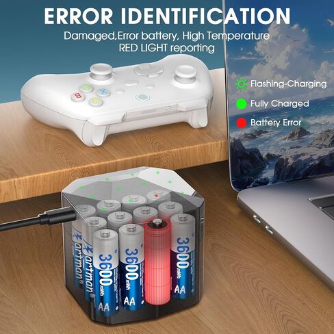 Artman Rechargeable Lithium AA Batteries 12 Pack with Storage 12-Slot Charger, 3600mWh AA Lithium Batteries for Blink Outdoor Camera, 1.5V Constant Double A Battery Recharge up to 2000+ Cycles (Blue) in Saudi Arabia