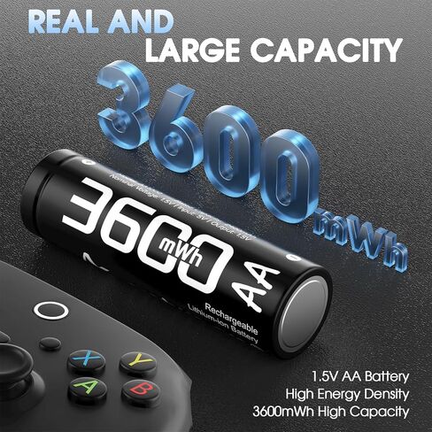 Artman Rechargeable Lithium AA Batteries 12 Pack with Storage 12-Slot Charger, 3600mWh AA Lithium Batteries for Blink Outdoor Camera, 1.5V Constant Double A Battery Recharge up to 2000+ Cycles (Blue) in Kuwait