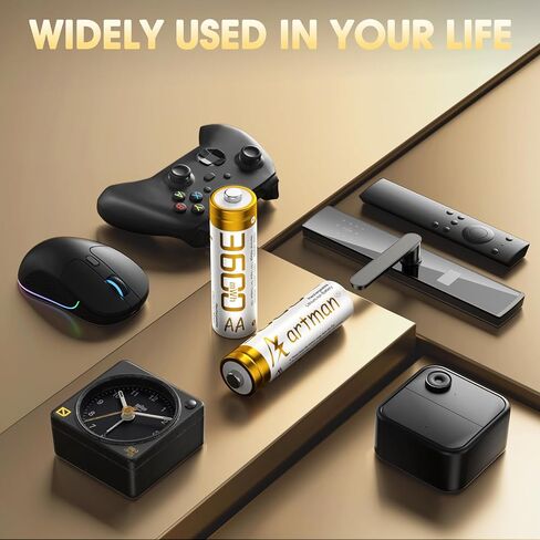 Artman Lithargable Lithium AA بطاريات 12 حزمة مع شاحن تخزين 12 فحوصات ، 3600MWH بطاريات الليثيوم AA للكاميرا الخارجة في الهواء الطلق ، ثابت 1.5 فول in Kuwait