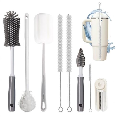 فرشاة منظف زجاجة ماء 8pcs - مجموعة منظفات الكوب متعددة الأغراض مع فرشاة قش طويلة من النايلون مقبض قم بتنظيف زجاجات السيليكون للبهلوان الزجري ، زجاجة ماء رياضي ، زجاج نبيذ in Kuwait