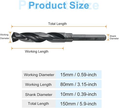 HARFINGTON 15mm Twist Drill Bit 6542 High-Speed Steel, 10mm Tri-Edge Shank, Black Oxide Coated, 135° Point for Metal & Woodworking in Saudi Arabia