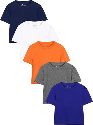 Poroka 5 Pack Toddler Boys Short Sleeve Cotton T-Shirt Crew Neck T-Shirt for Baby Toddler, 4 Sizes in Saudi Arabia