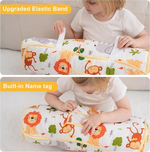 Viviland Toddler Nap Mat with Pillow and Minky Dot Blanket, Rolled Sleeping Mat/Slumber Bag for Girls Boys, Kids Nap Mat for Preschool, Daycare, Kindergarten, Travel Camping - Zoo Animal in Kuwait