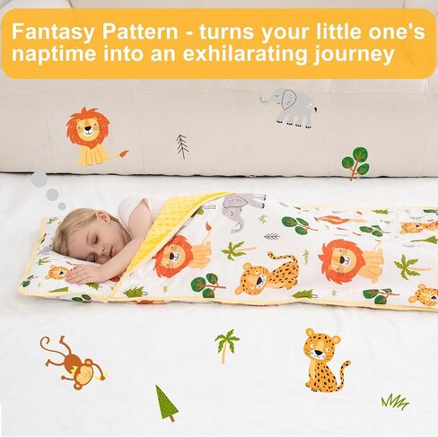Viviland Toddler Nap Mat with Pillow and Minky Dot Blanket, Rolled Sleeping Mat/Slumber Bag for Girls Boys, Kids Nap Mat for Preschool, Daycare, Kindergarten, Travel Camping - Zoo Animal in Kuwait