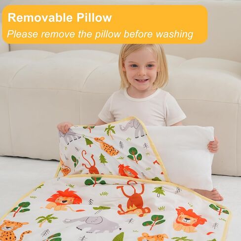 Viviland Toddler Nap Mat with Pillow and Minky Dot Blanket, Rolled Sleeping Mat/Slumber Bag for Girls Boys, Kids Nap Mat for Preschool, Daycare, Kindergarten, Travel Camping - Zoo Animal in Kuwait