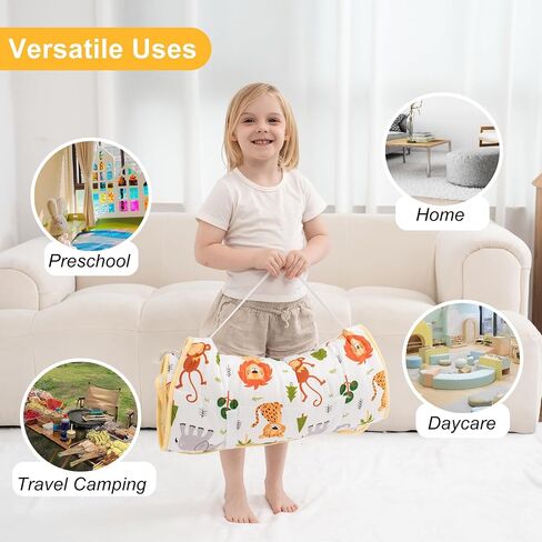 Viviland Toddler Nap Mat with Pillow and Minky Dot Blanket, Rolled Sleeping Mat/Slumber Bag for Girls Boys, Kids Nap Mat for Preschool, Daycare, Kindergarten, Travel Camping - Zoo Animal in Kuwait