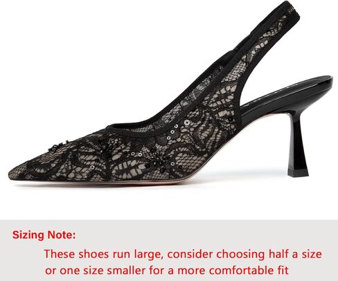 Slingback Wedding Heels for Women Bridal Lace Mesh Kitten Heel Closed Pointed Toe Pearl Pumps Shoes in Kuwait