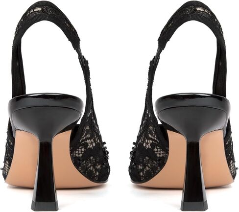 Slingback Wedding Heels for Women Bridal Lace Mesh Kitten Heel Closed Pointed Toe Pearl Pumps Shoes in Kuwait