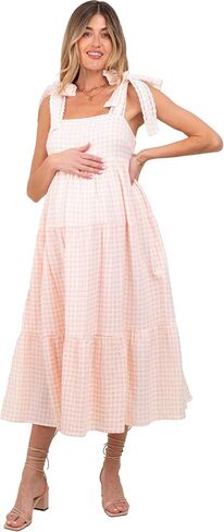 Pinkblush Light Gingham Lace Trim Tie Tie Tie Donity Maxi Dress in Kuwait