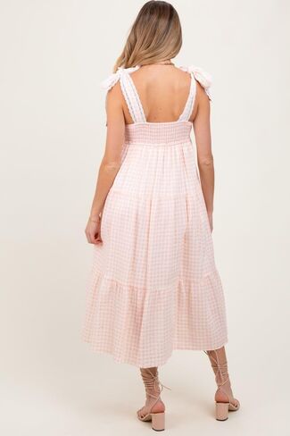 Pinkblush Light Gingham Lace Trim Tie Tie Tie Donity Maxi Dress in Kuwait