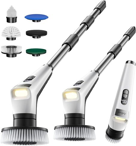 Antime Electric Spin Scrubber with LED Light, IPX8 Waterproof Cleaning Brush with LCD Display, 5 Replaceable Brush Heads, Shower Scrubber with 25kg Torque, 90min Runtime for Bathroom, Kitchen, Tile in Saudi Arabia